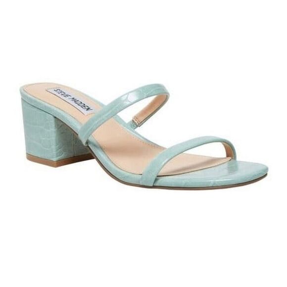 NEW Steve Madden Women's Sandals Size 9.5M Green Block Heel Slip-On Strappy - Picture 1 of 14